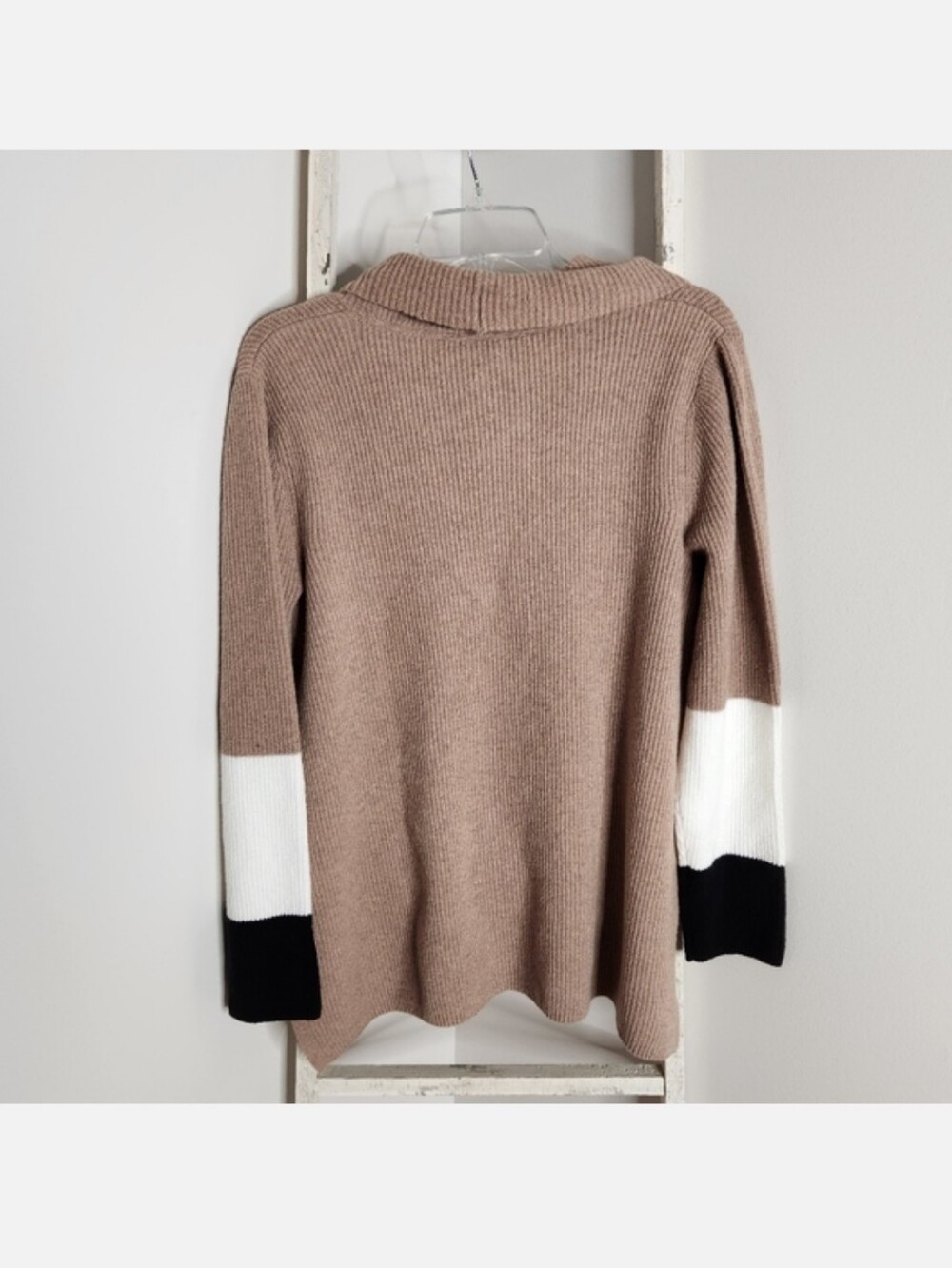 J.Jill sweater womens Large cowl neck colorblock tan white black - Picture 5 of 5